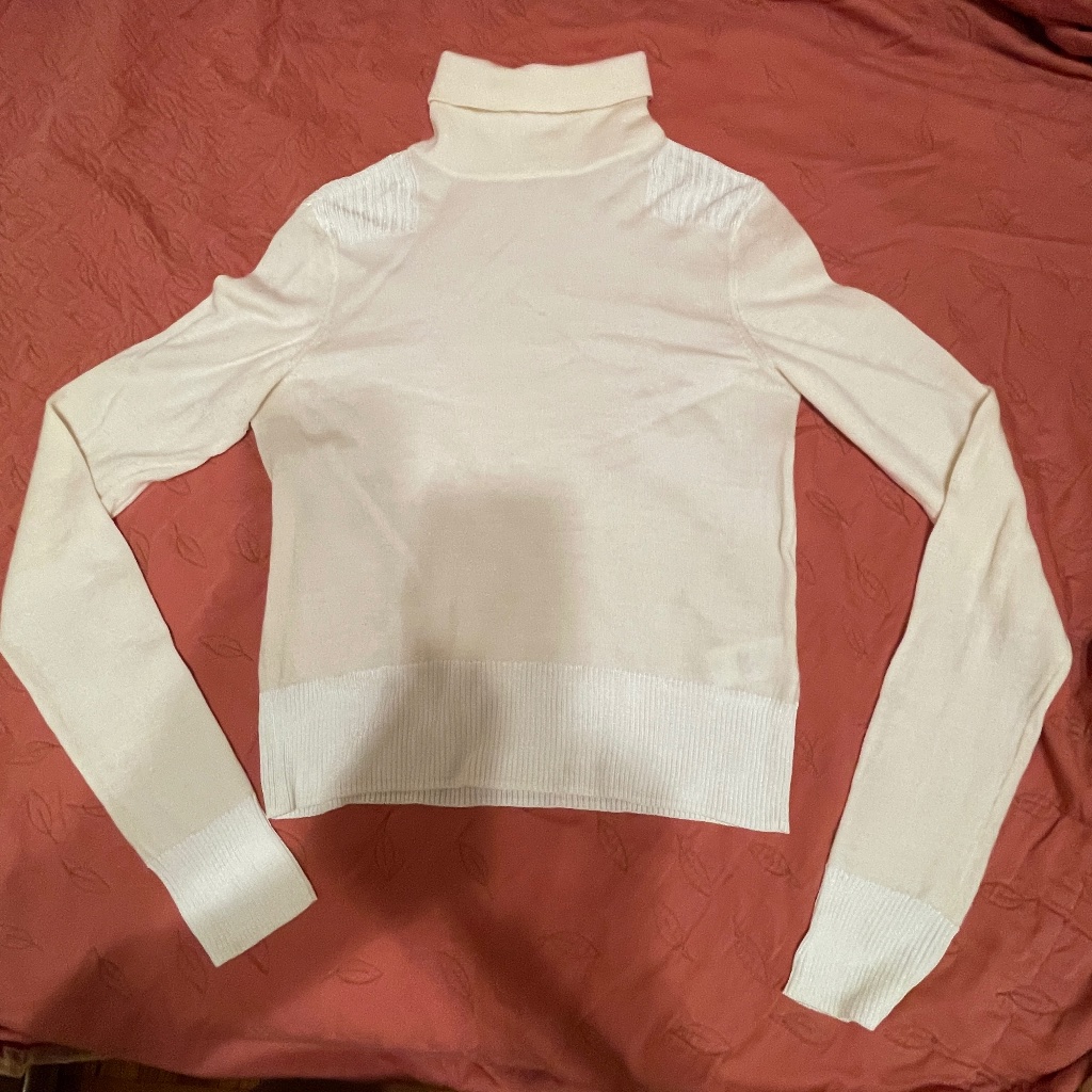Rag & Bone Cropped Pearl White Extra Fine Merino Wool Sweater Turtleneck Size S